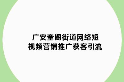 广安奎阁街道网络短视频营销推广获客引流