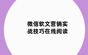 微信软文营销实战技巧在线阅读