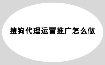 搜狗代理运营推广怎么做