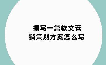 撰写一篇软文营销策划方案怎么写