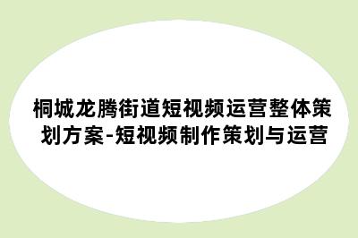 桐城龙腾街道短视频运营整体策划方案-短视频制作策划与运营