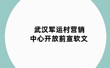 武汉军运村营销中心开放前宣软文