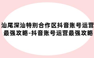 汕尾深汕特别合作区抖音账号运营最强攻略-抖音账号运营最强攻略是什么