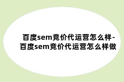 百度sem竞价代运营怎么样-百度sem竞价代运营怎么样做