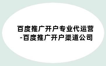 百度推广开户专业代运营-百度推广开户渠道公司