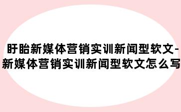 盱眙新媒体营销实训新闻型软文-新媒体营销实训新闻型软文怎么写