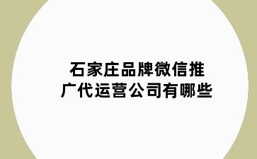 石家庄品牌微信推广代运营公司有哪些