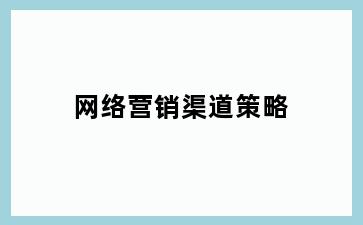 网络营销渠道策略