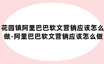 花园镇阿里巴巴软文营销应该怎么做-阿里巴巴软文营销应该怎么做呢