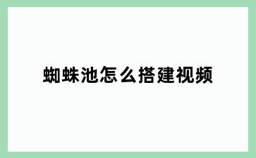 蜘蛛池怎么搭建视频