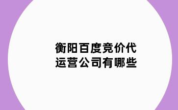 衡阳百度竞价代运营公司有哪些