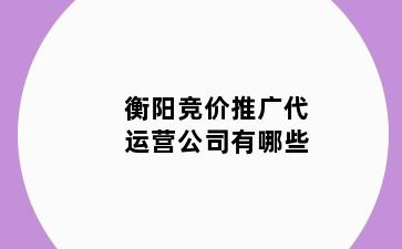 衡阳竞价推广代运营公司有哪些