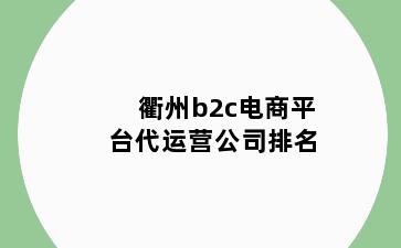 衢州b2c电商平台代运营公司排名