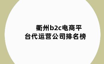 衢州b2c电商平台代运营公司排名榜