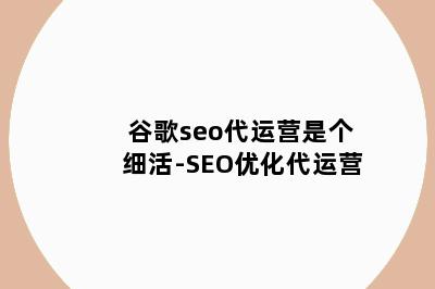 谷歌seo代运营是个细活-SEO优化代运营