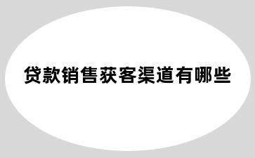 贷款销售获客渠道有哪些