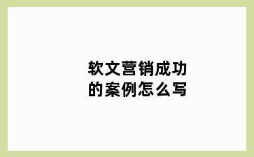 软文营销成功的案例怎么写