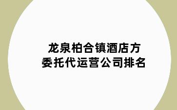 龙泉柏合镇酒店方委托代运营公司排名